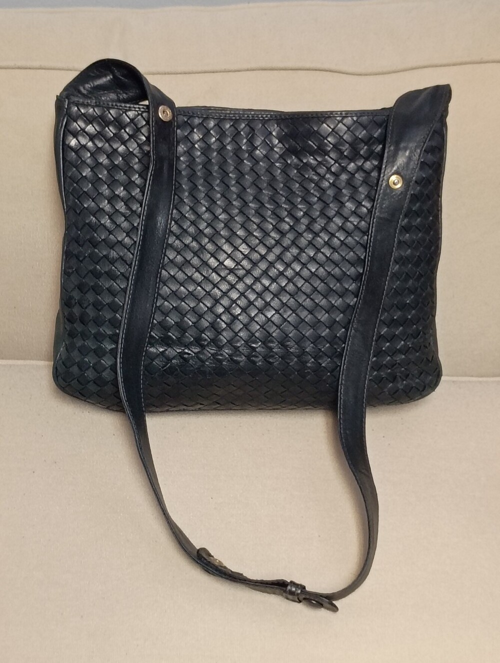 ❤️COSCI Black Intrecciato 3 Compartment Woven Adjustable Shoulder Bag Crossbody